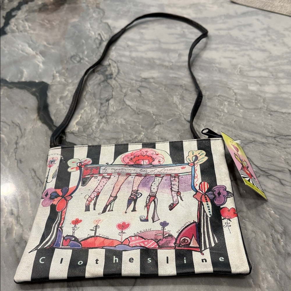 Wendy Costa Studios Crossbody Bag - Black and White with Pink Accents